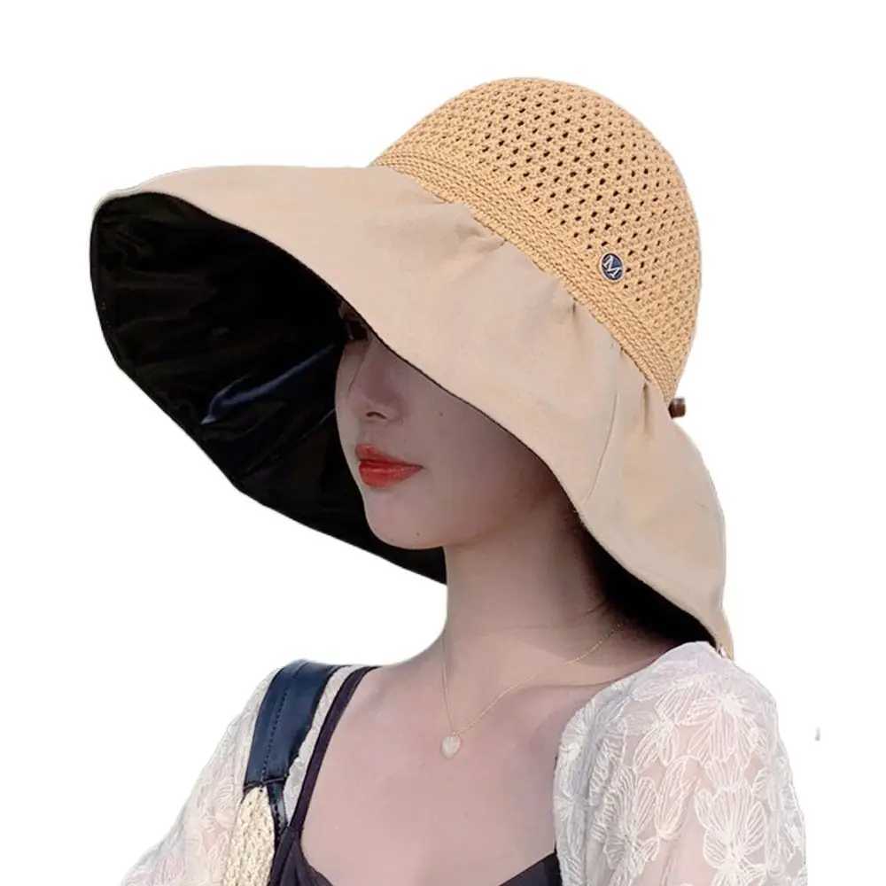 Summer Women Bucket Hat UV Protection Sun Hats Soft Foldable Wide Brim Outdoor Beach Hat Panama C Sunshade HatXJ250304