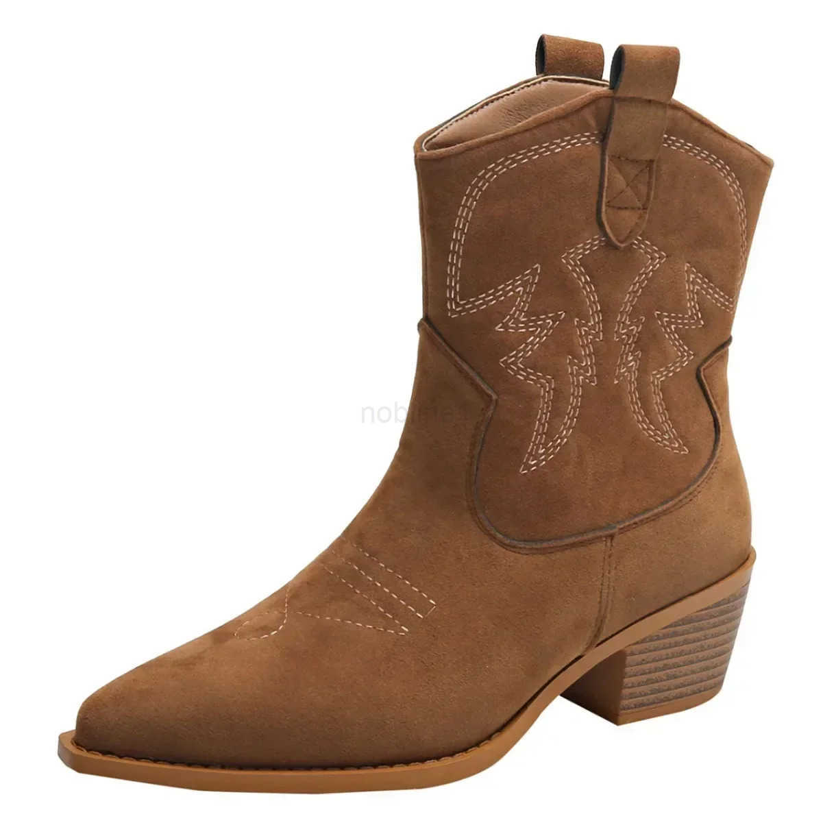 New Embroidered Pointed Toe Shoes Chunky Heel Knight Boots Slip on Wern Cowboy Short Boots Botas De Mujer 2025 Z250304