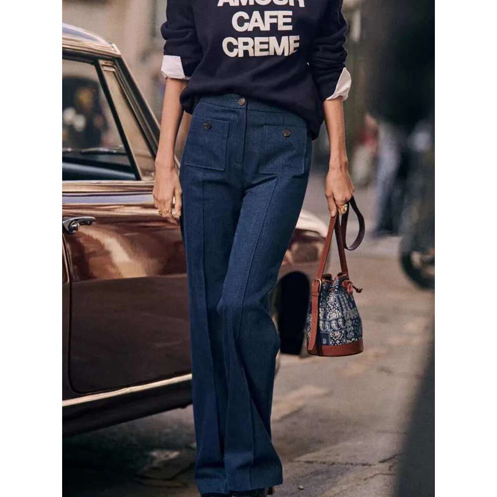 Women Wide Leg Jeans Pockets Design Casual Female High Waist 3 Colors Denim Long Pants Spring Summer