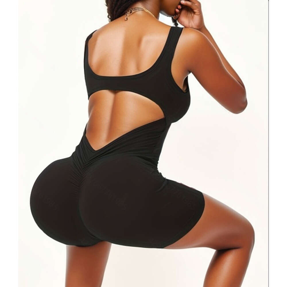 New European and American jumpsuit with no awkward es, hollowed out beautiful back, body training, fiess exercise jumpsuit, women's 2025 new casu