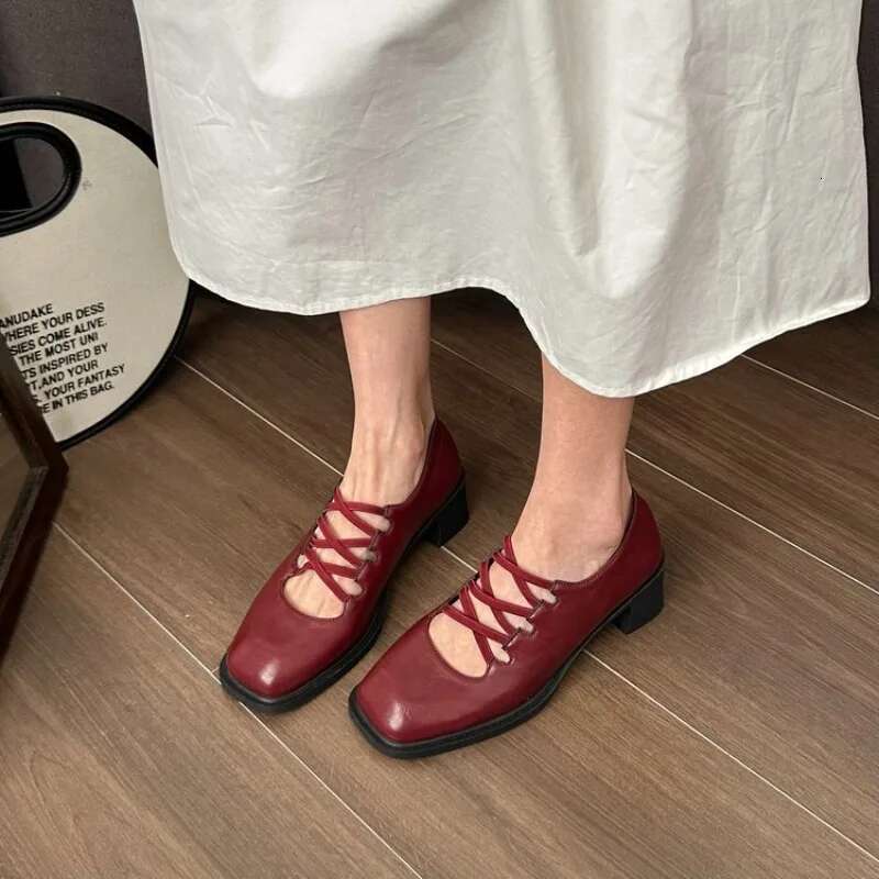 Women's High Heels Ballet Women Sandals Fashion Square Toe Retro Chunky Shoes Ladies Trend Autumn Pumps Mujer