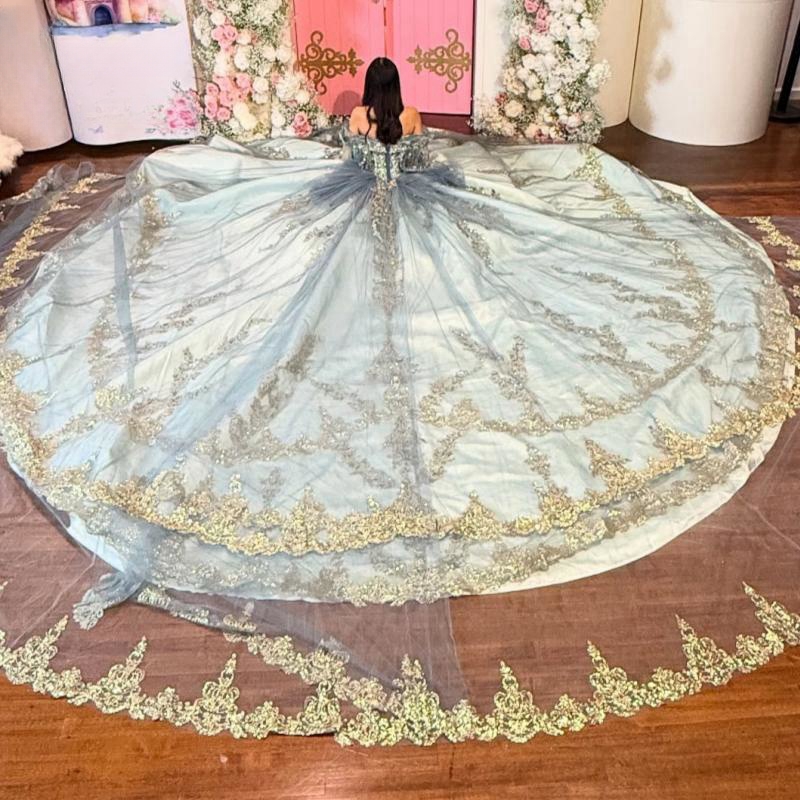 Royal Blue Shiny Quinceanera Dresses Ball Gown Off The Shoulder Applique Lace Beading Tull Party Birthday Sweet 16 Vestidos 15 De Anos
