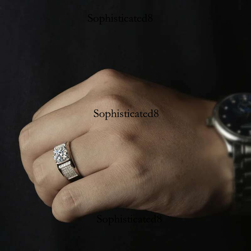 Bague Ringen Real Moissanite For Men Sterg Sier 2 Round Brilliant Dias Engagement Ring Male Wedding Jewelry