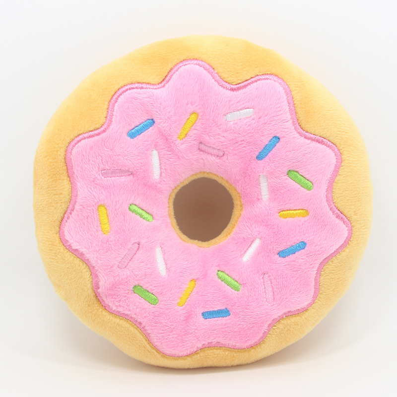 Donutz Stuffed Dog Toys, Keep Them Busy Squeaky Pet Toy, Chew Toy with Crinkle, Soft Plush Puppy Products, Funny Food Toy Donut for Medium and Large D
