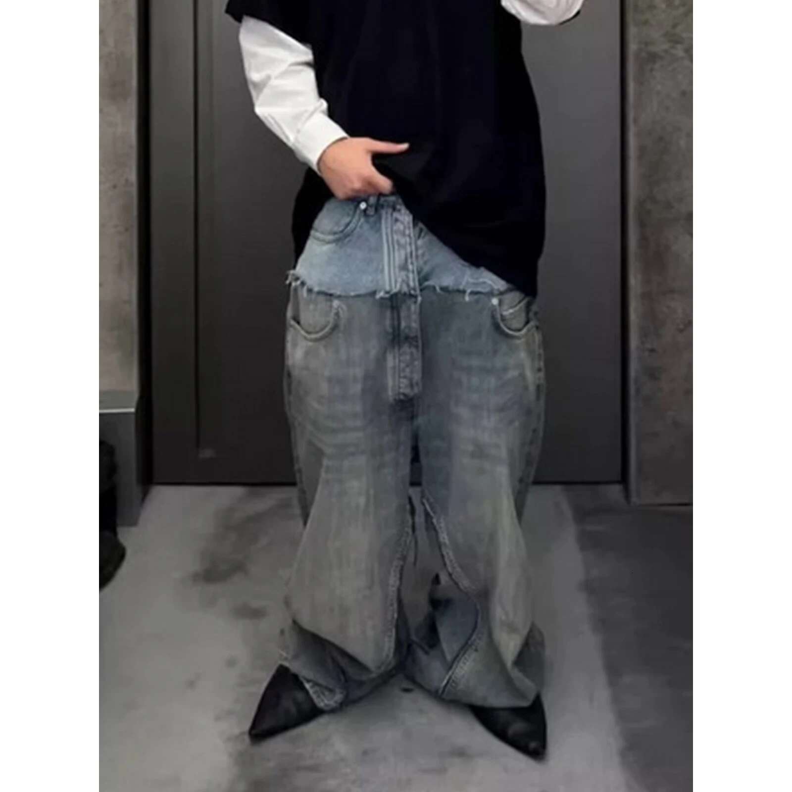 Vintage Patchwork Baggy Men's Streetwear Hip Hop Loose Denim Pants Hi Street Designer Jeans Trousers Man