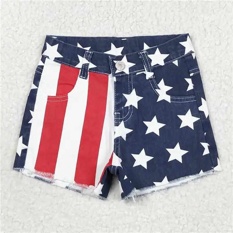 Western Kids Clothing Infant Toddler Baby Girl Summer Fashion Red Denim Shorts Jeans Wholesale Boutique Children Clothes 250304