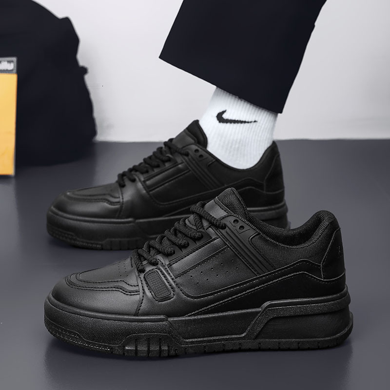 Men's Spring And Autumn New Niche Design Multifunctional Casual Pure Blackboard Shoes Youth Sports Thick Sole Elevated Bread And Fashionable Coup