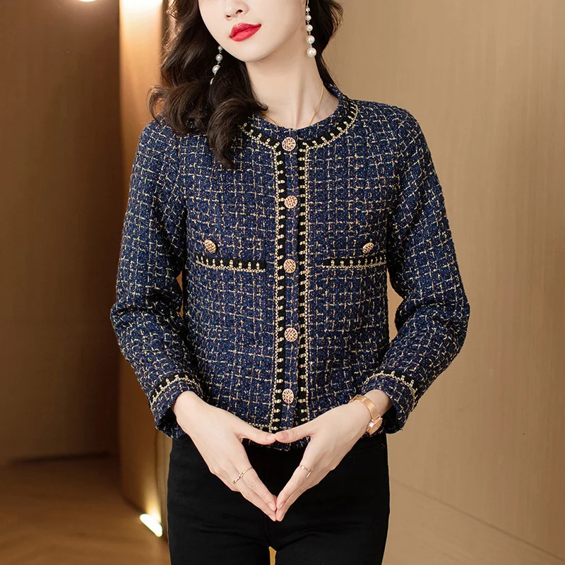 Womens Jacket 2024 Spring Autumn Tweed Coat Women Short Korean Fashion Elegant Female Woolen Tops Outerwear 250225