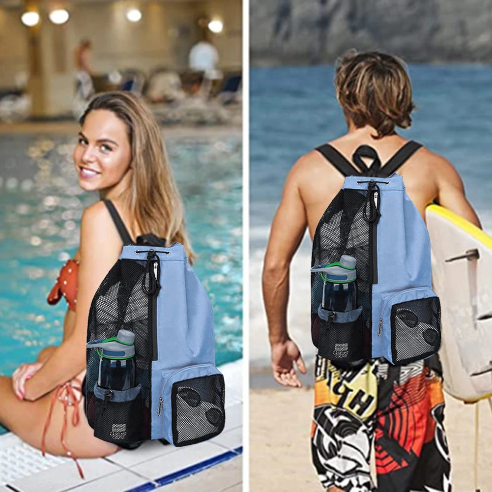 Ship from US Mesh Drawstring Backpack Swimming Sports Bag Waterproof Gym Adjustable Strap for School Beach Holidays 250304FBB