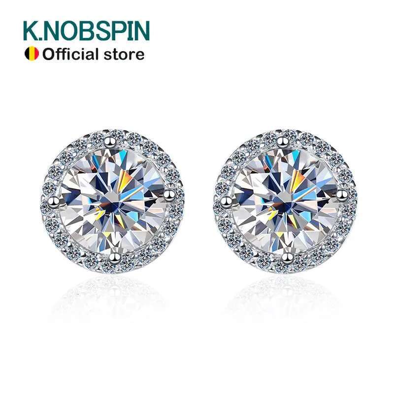 KNOBSPIN 1ct D Color Moissanite For Women Wedding Fine Jewely with GRA Sterg Sliver Plated White Gold Earring