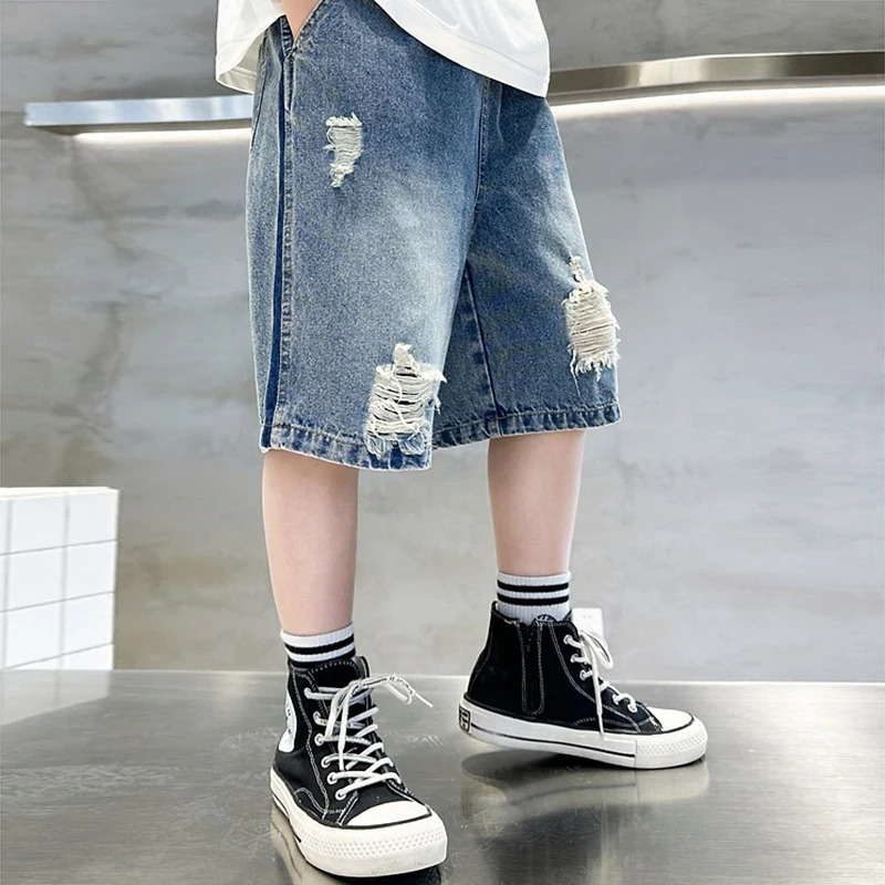Summer Teenage Boys Denim Shorts Fashion Korean Version Kids Short Pants 4 5 6 7 8 9 10 11 12 Years Childrens Clothing 250303