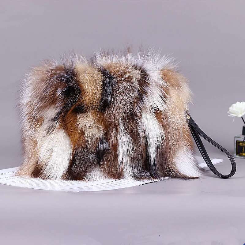 Fashion Bag Autumn And Winter Real Fluffy Fox Messenger Bags For Female Fur Warm Plush Handbag