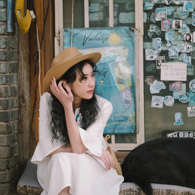 2025 Fashion Bohemia Style Vacation Straw Hat Women Beach Grassland Travel Retro Cowboy Sun Hat Womens Wide Brim Panama 250227