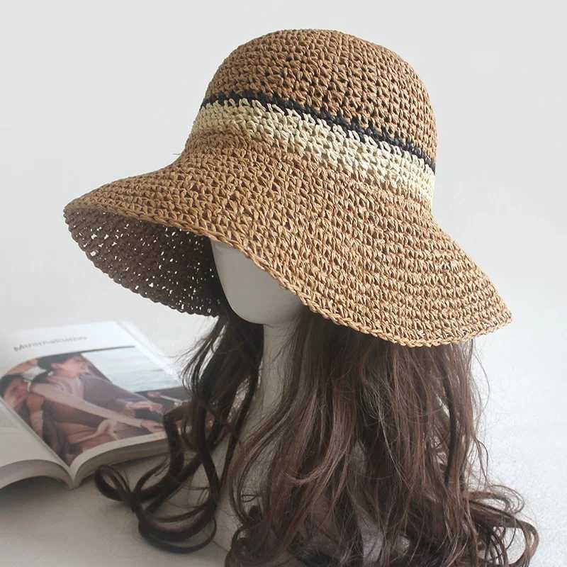 New Fashion Simple Portable Summer Beach Hat Female Casual Panama Hat La Brand Women Flat Brim Str C Girls Sun Hat BobXJ250304