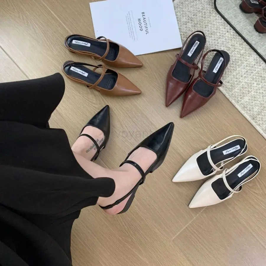 Bailamos 2024 Brand Pointed Toe Wen Sandals Fi Shallow Slip Ladies Mary Jane Shoes Flats Heel Elegant Dress Slingback Z250304