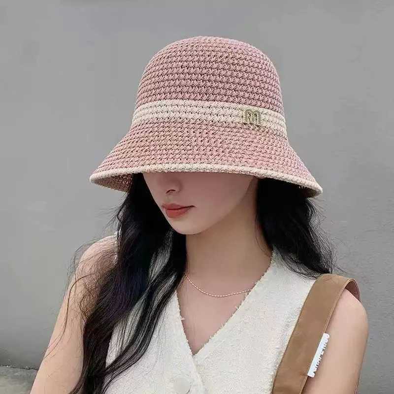 1 new outdoor UV protection sun hat for summer women foldable bucket basin sunscreen C hollow stitched Panama fisherman hatXJ250304