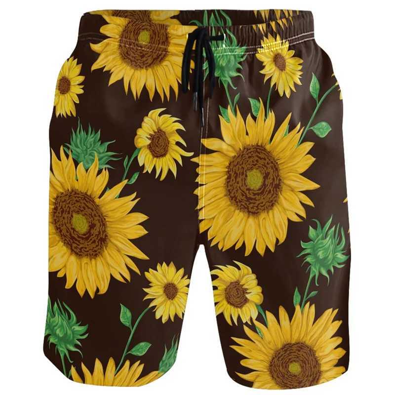 Sunflower Lemon Flamingo Beach Shorts For Men 3D Printed Hawaiian Swim Trunks Summer Vacation Board Shorts Kids Short PantsT250304