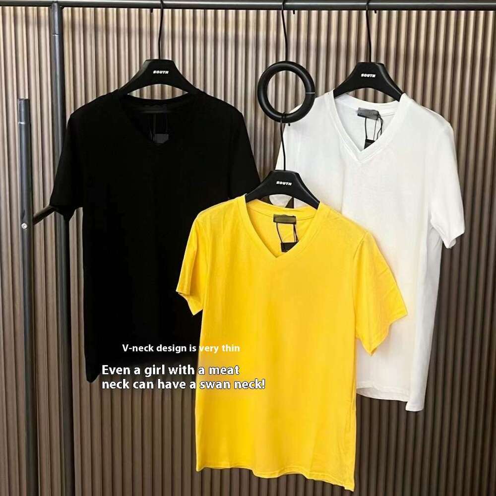 Embroidered Double Yarn V-Neck T-Shirt For Women, Loose And Slimming, Lazy Style, Casual Short Sleeved, Summer