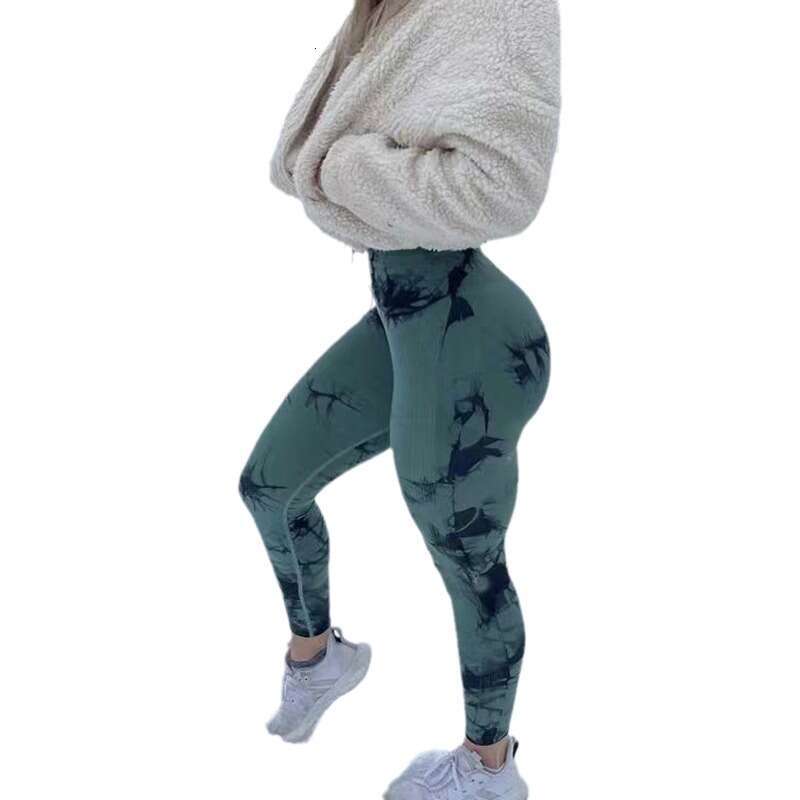 Internet celebrity high waisted tie dyed hing quick drying fiess running breathable peach hip lifting compression training nine point yoga pants, 2025
