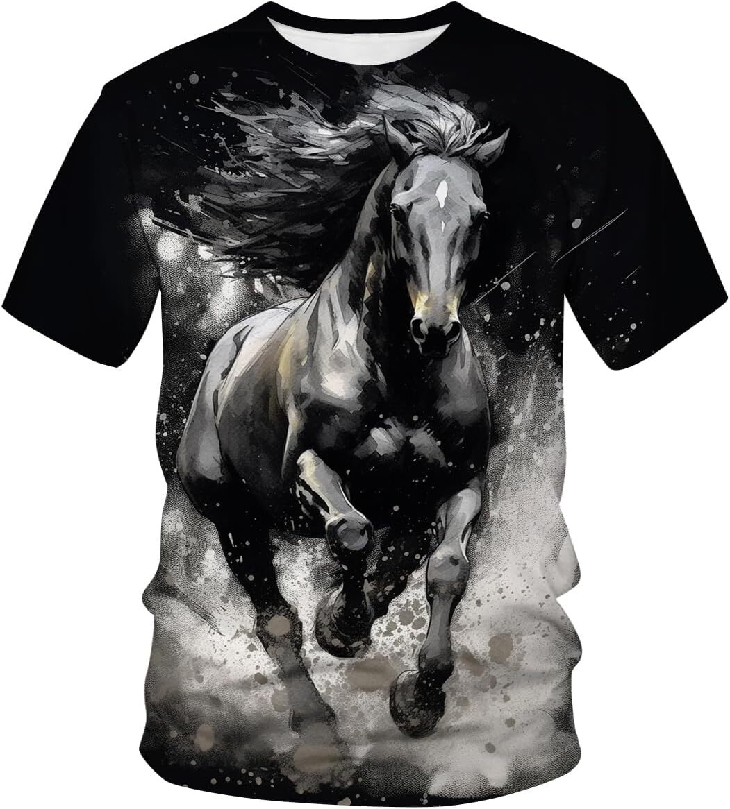 Mens T shirt Mens Animal Print T-Shirt Funny Horse Short Sleeve Tee Tops tee Casual tops summer clothes cool