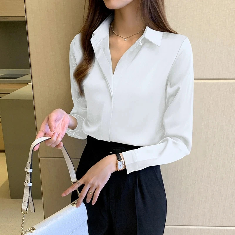 Silk Womens Shirt Long Sleeve Fashion Woman Blouses Satin Top Female Shirts and Blouse Basic Ladies Tops OL Women Clothing 250303