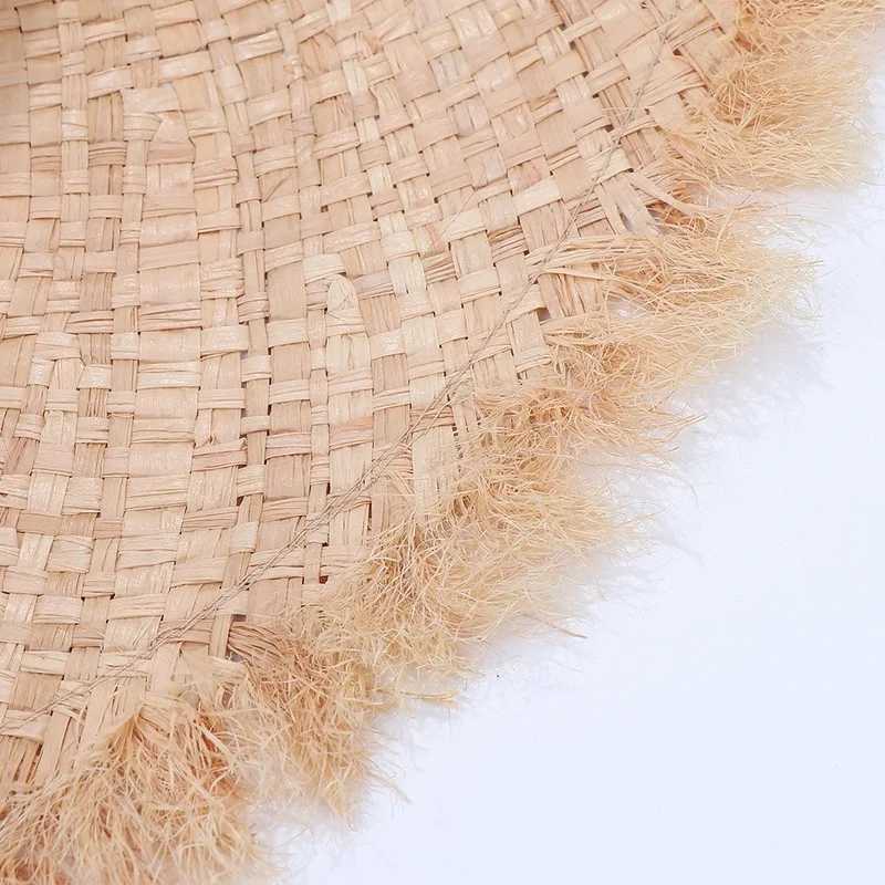 100% handmade natural Raffia hat womens flat top wide Brim Str hat beach hat vacation Panama sun protection sun hatXJ250304