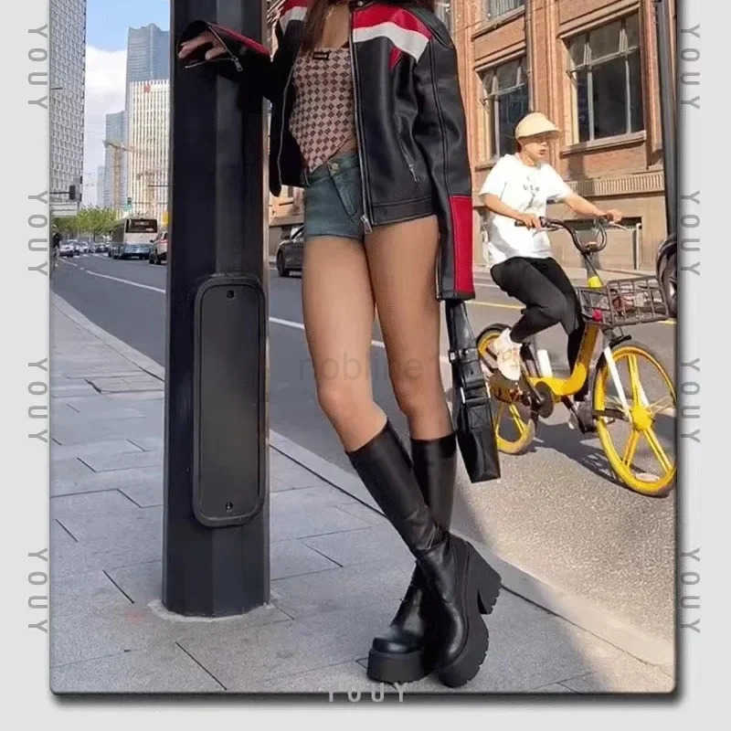 Wen Boots Brand Gothic Boot for Wens Sexy Chunky Platform Soft Leather Long Boots Walking Cfy Matsuke Sole Boots Wen D57 Z250304