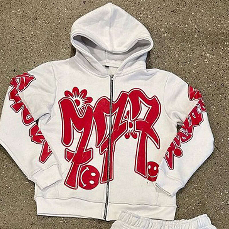 Fashion trend letter printed Y2K hip-hop street style casual cardigan hoodie set