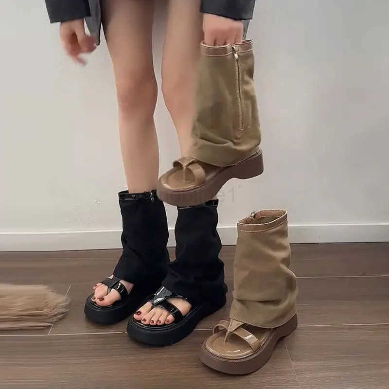 2024 spring and summer new sandals fem thick bott heightening pants tube boots niche clip-on sandal boots short boots Z250304