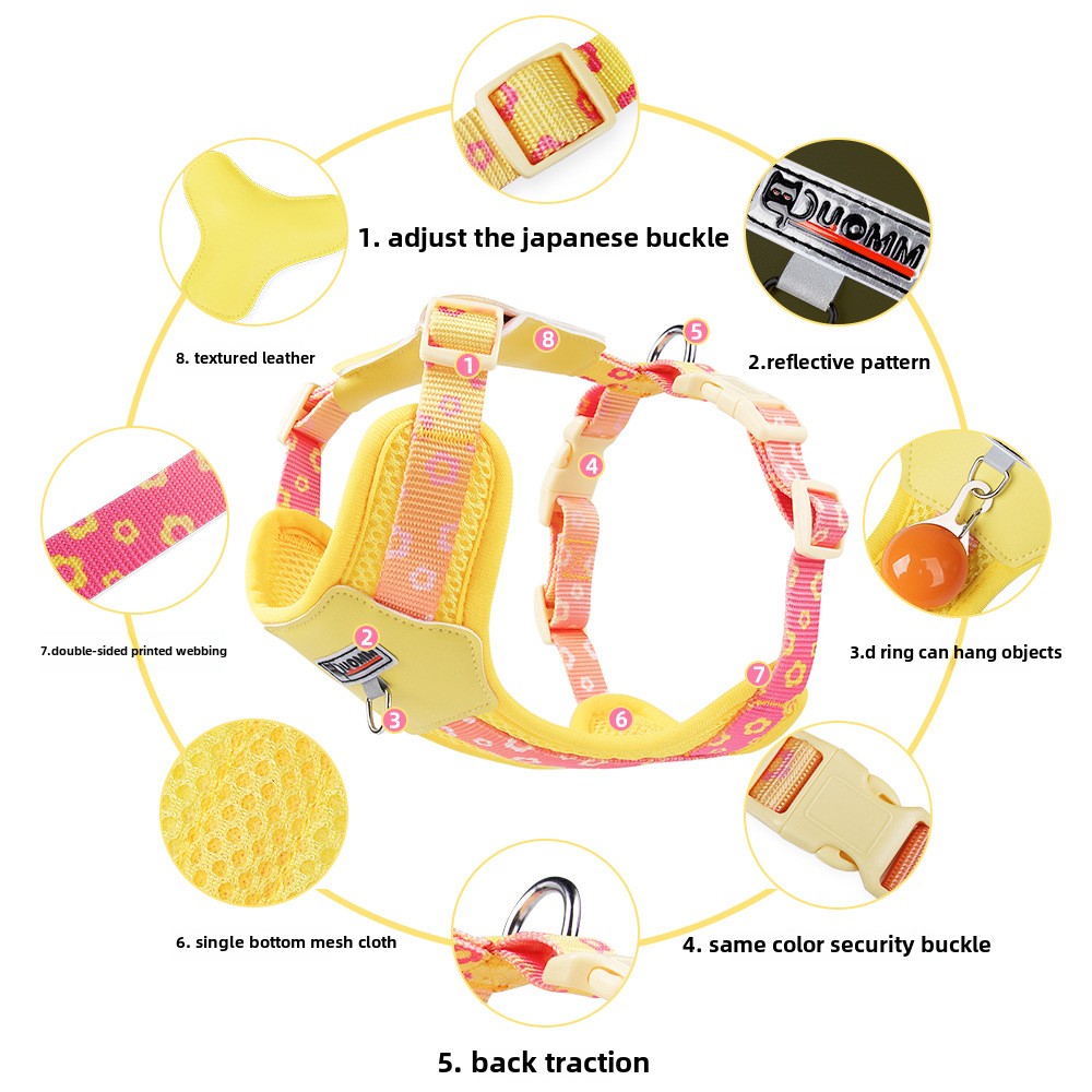 Dopamine dog chest back small and medium outdoor dog chest strap gradual change printed pet leash comfortable breathable summer