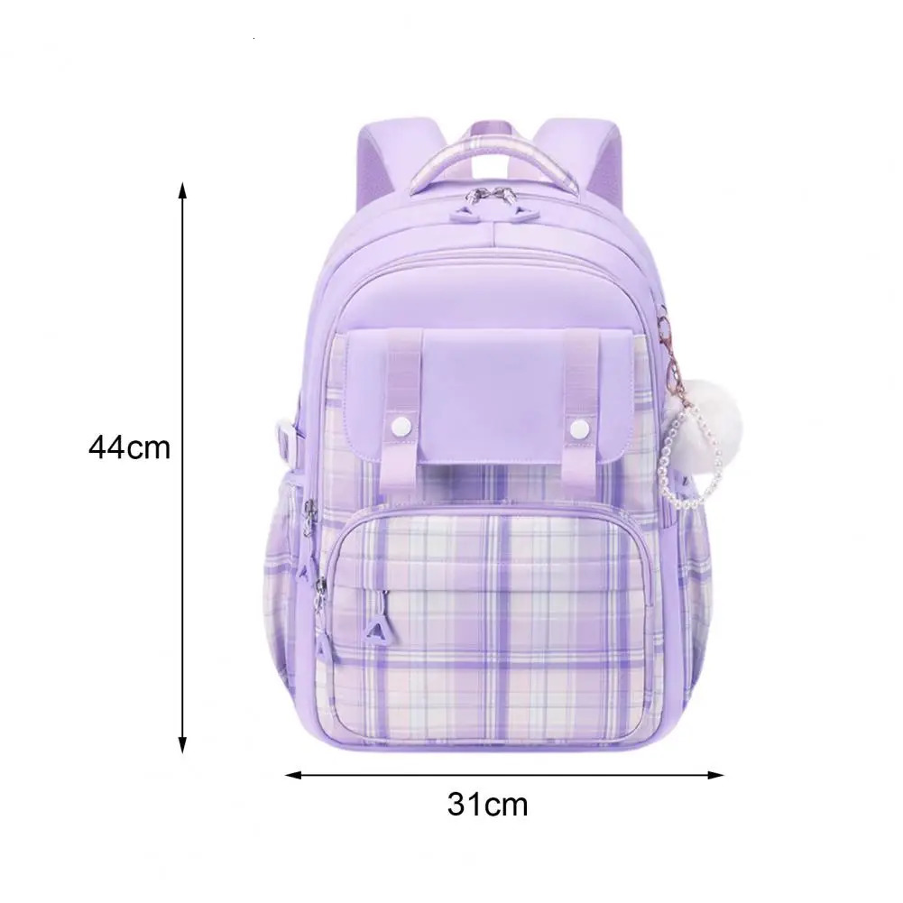 Ship from US Oxford Fabric Backpack Sweet Color Student with Plush Doll Pendant Capacity Multi Compartments School Bag for Pupils 250304FBB