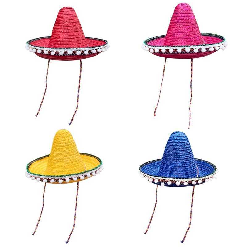 Holiday Party Mexican Hat Wide Brim Raffia C Adult Child Natural Str Panama Summer Dance Cosplay Cheau Sunscreen Sun HatsXJ250304