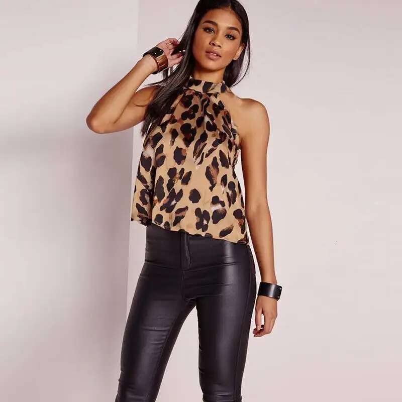 Off Shoulder Sexy Leopard Blouse Chiffon Women Halter Tops Summer 2012 Animal Print Casual Backless Sleeveless Shirts for summer