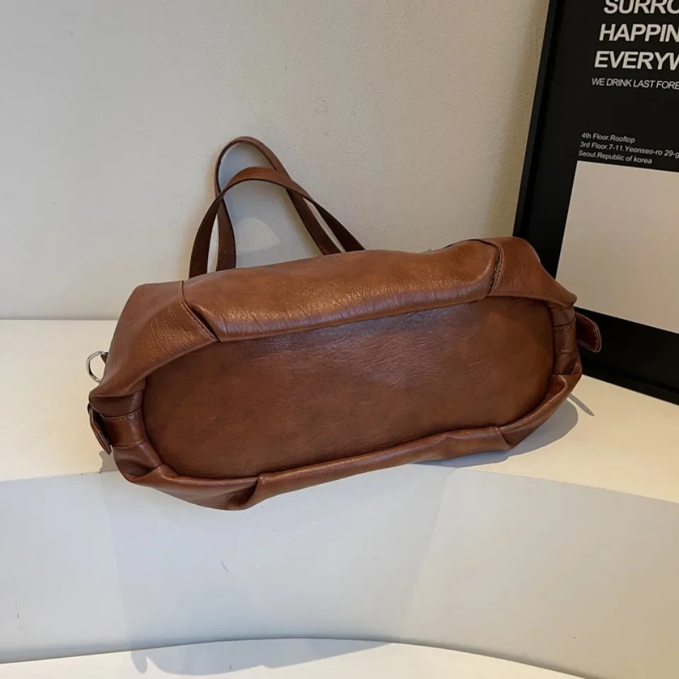 Large Capacity Shoulder Bags for Women Large Shopper Bag Solid Color Soft Leather Crossbody Handbag Ladies Retro Travel Tote Bag 250228