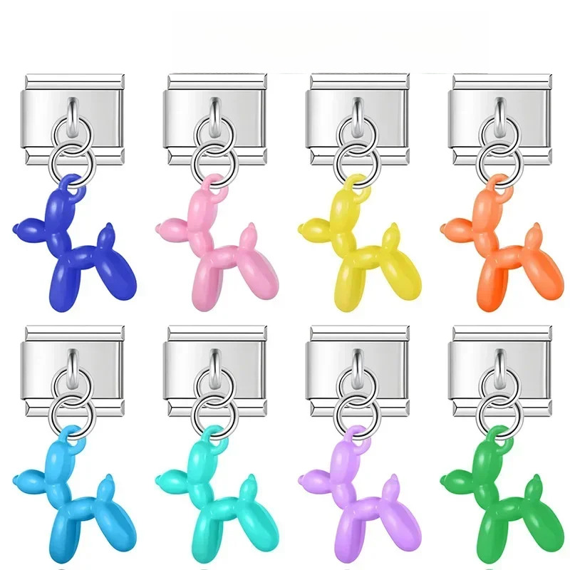 New Fashion Sweet Colour Balloon Dog Charm ks Fit 9mm Stainless Steel Bracelet Making DIY Jewelry DJ594