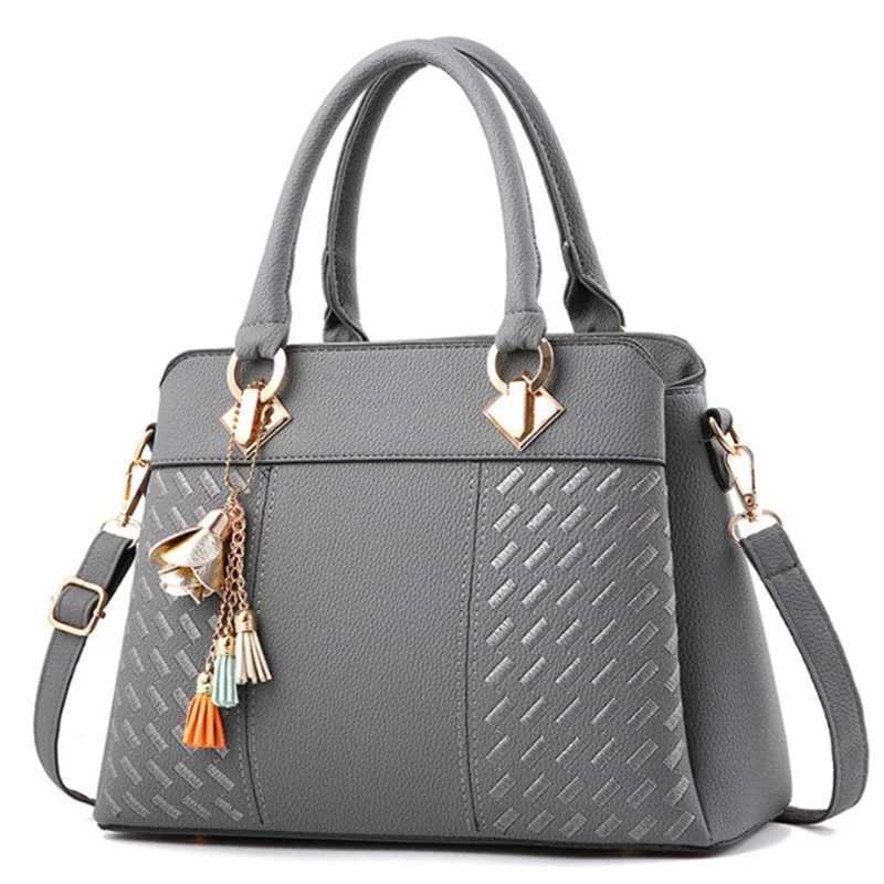 Fashion black womens simple handbag womens handbag tassel PU leather handbag top handbag embroidered cross body bag shoulder bag Z250303