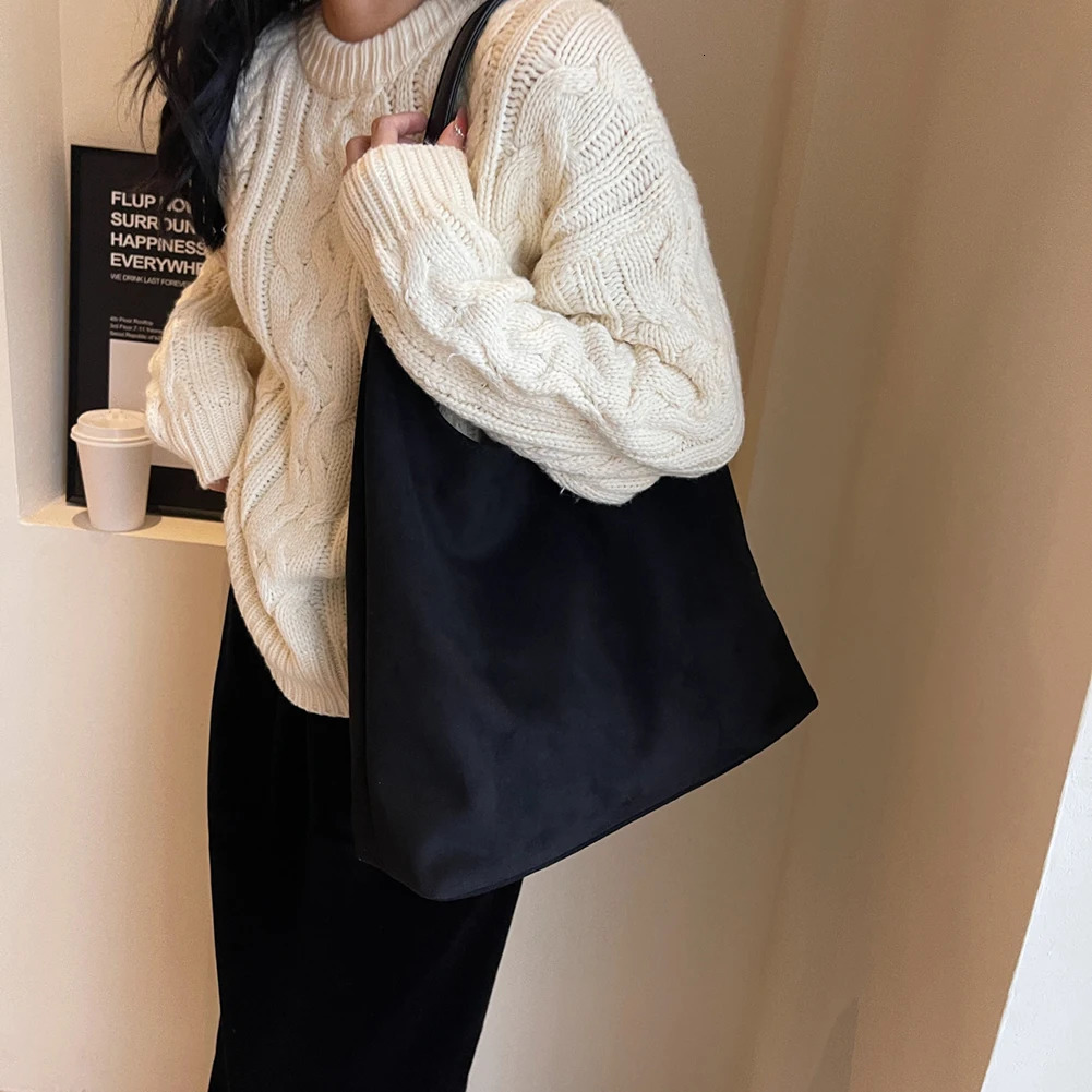 Ship from US Autumn Vintage Women Suede Shoulder Bag Solid Color Simple Tote Handbag Large Capacity Retro Hasp Closure Hobo for Travel 250304FBB
