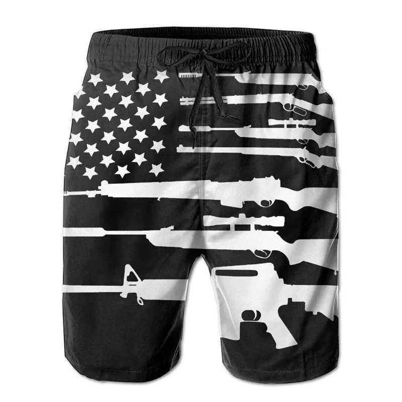 American Flag Gun Weapons Graphic Shorts Pants 3D Printing Hip Hop y2k Board Shorts Summer Hawaii Swimsuit Cool Surf Swim TrunksT250304