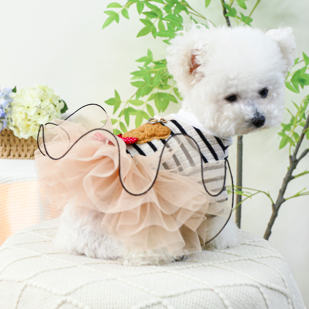 1PC Pet Clothing Cat Spring and Autumn Stripe Little Bear Pullover Princess Wedding Dress Suitable for Small and Medium Dogs