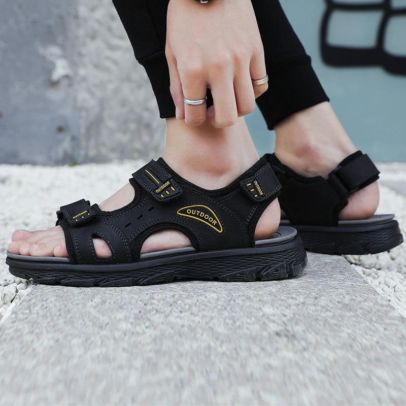 Classic Mens Sandals Summer Genuine Leather Beach Sandals Fashion Mens Casual Shoes Wading Sandals Outdoor Sneakers Plus Size 250303