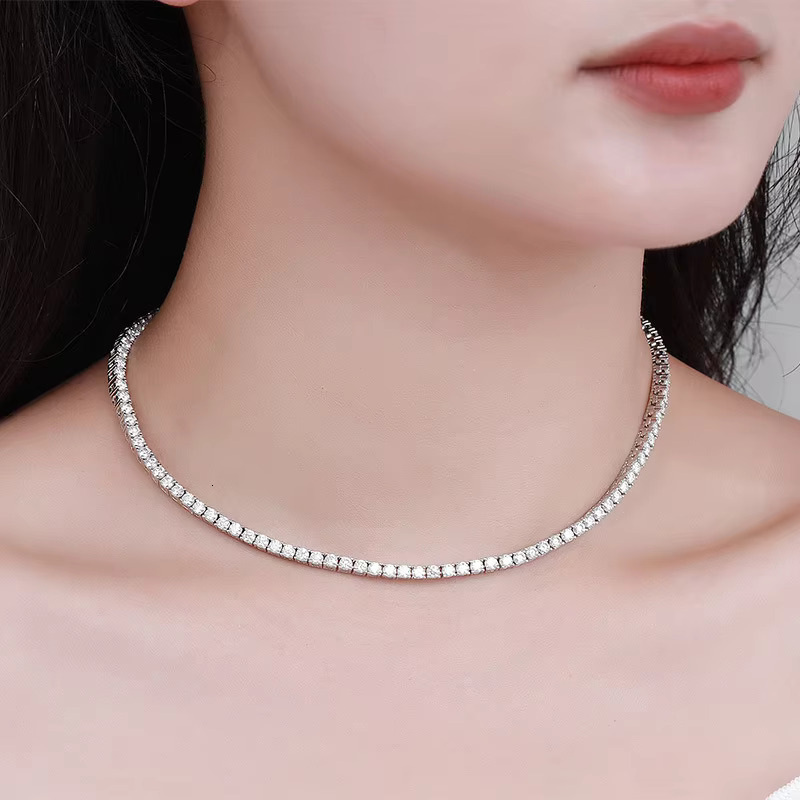 Sterg Moissanite Dia Choker Necklace Classic Style for Wedding Party Engagement Anniversary Sier Plated