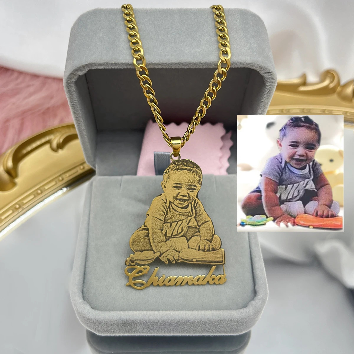 Stainless steel customized po necklace customized picture name pendant necklace childrens customized memory jewelry 250304