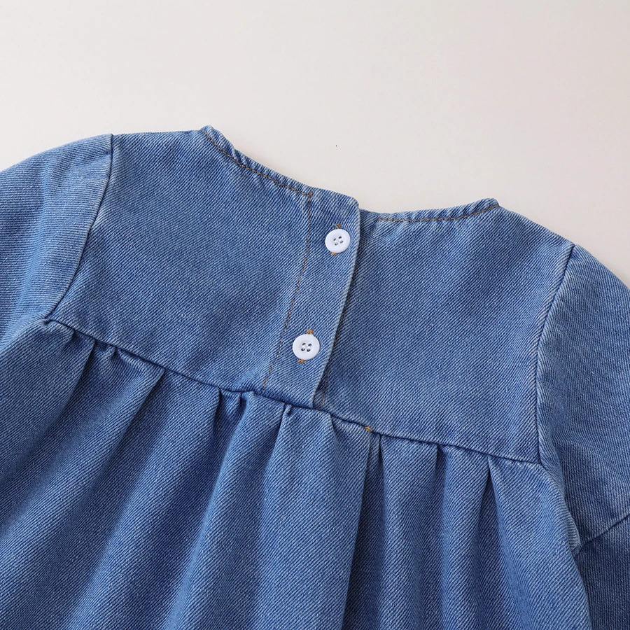 SpringAutumn Childrens Baby Girls Embroidered Denim Clothing Full Sleeve Knee length Dress for Preschoolers 250303