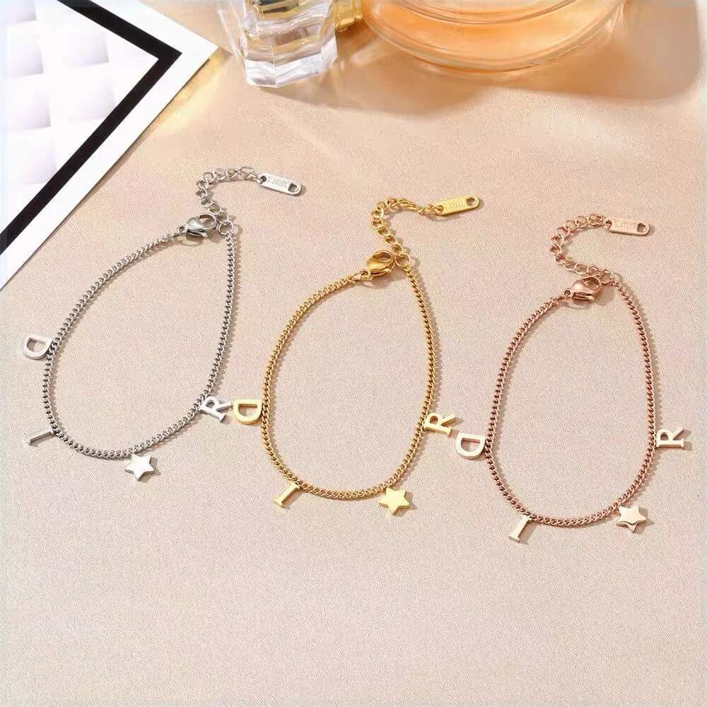 Korea New Fashion Letter Star Pendant Woman Simple Vintage Stainless Steel Bracelet Jewelry Accessories Gifts