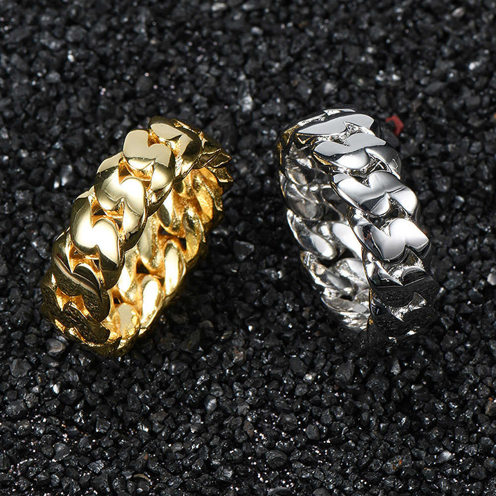 Couple Rings Hip hop simple 8mm smooth Cuban chain ring real gold electroplating trendsetter hiphop mens ring H25303