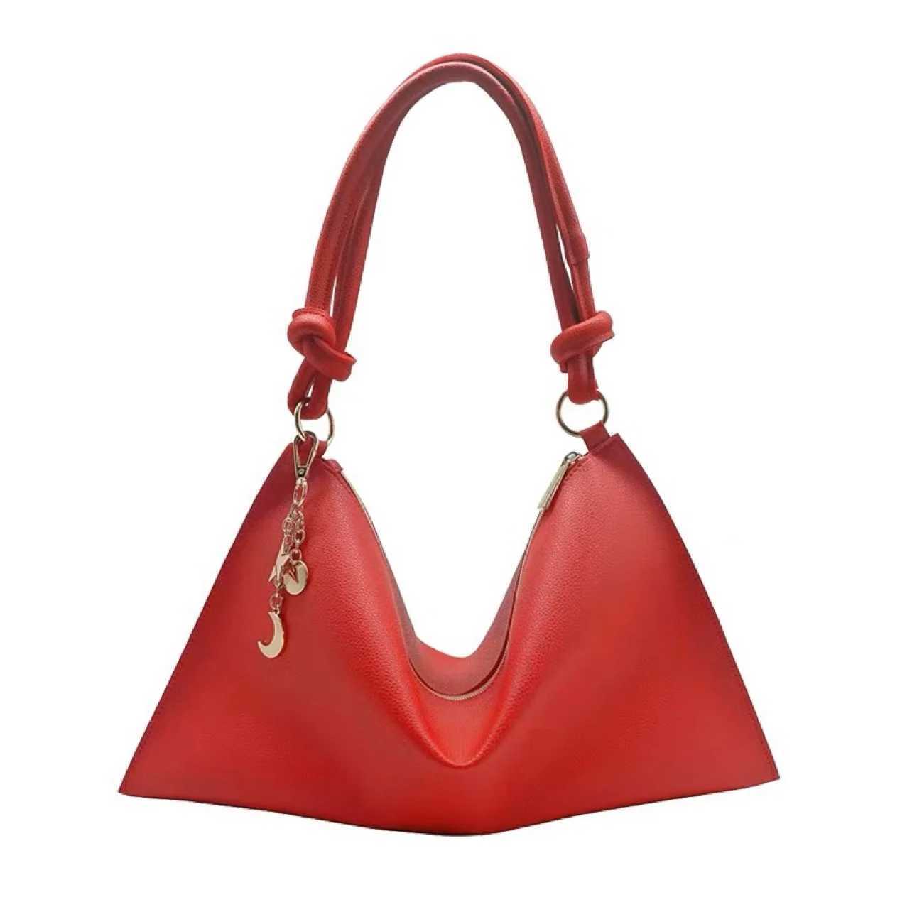 Red PU Envelope Package 2024 New Ladies Elegant Simple Zipper Shoulder Bag Large Capacity Fashionable High Street Handbag Z250303