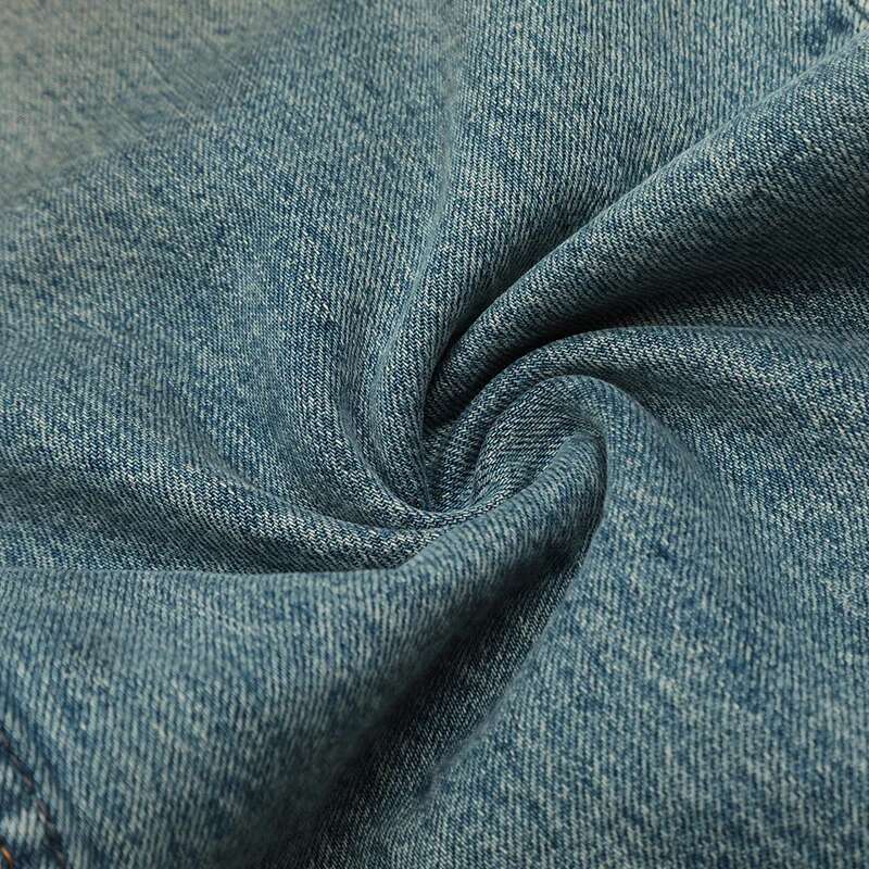 UPRAKF Straight-Leg Pocket Wide Leg Jeans Distressed Pants Casual Denim Autumn Fashion Basic High Street
