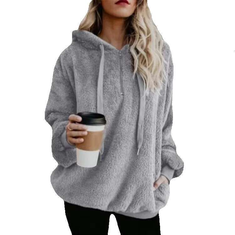 Wholesale Fall Fashion Plain Loose Custom Full Length Fur Pullover Hoodies For Women Hoody Sweatshirts With Pocket 2023