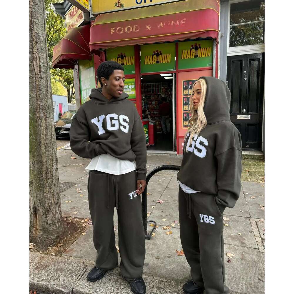 YGS Letter Embroidery Men Women Tracksuit Suit Haruku Loose Sweatshirts And Sweatpants Two Piece Y2k Hoodie Sportswear Sets