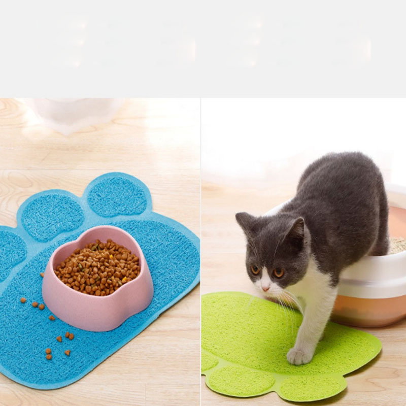 Pet Cat Litter Mat Cute Paw Print Feeding Bowl Placemat Cat Bed Pads Non-slip Anti-leak Waterproof Litter Trapper Mats Supplies